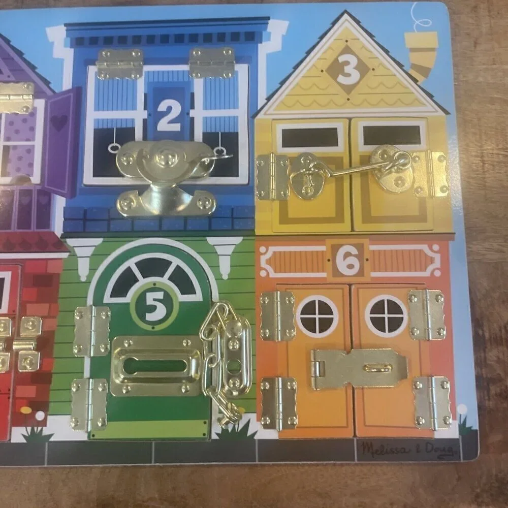 Melissa & Doug Wooden Activity Puzzle Toy - 6 LATCHES BOARD #3785